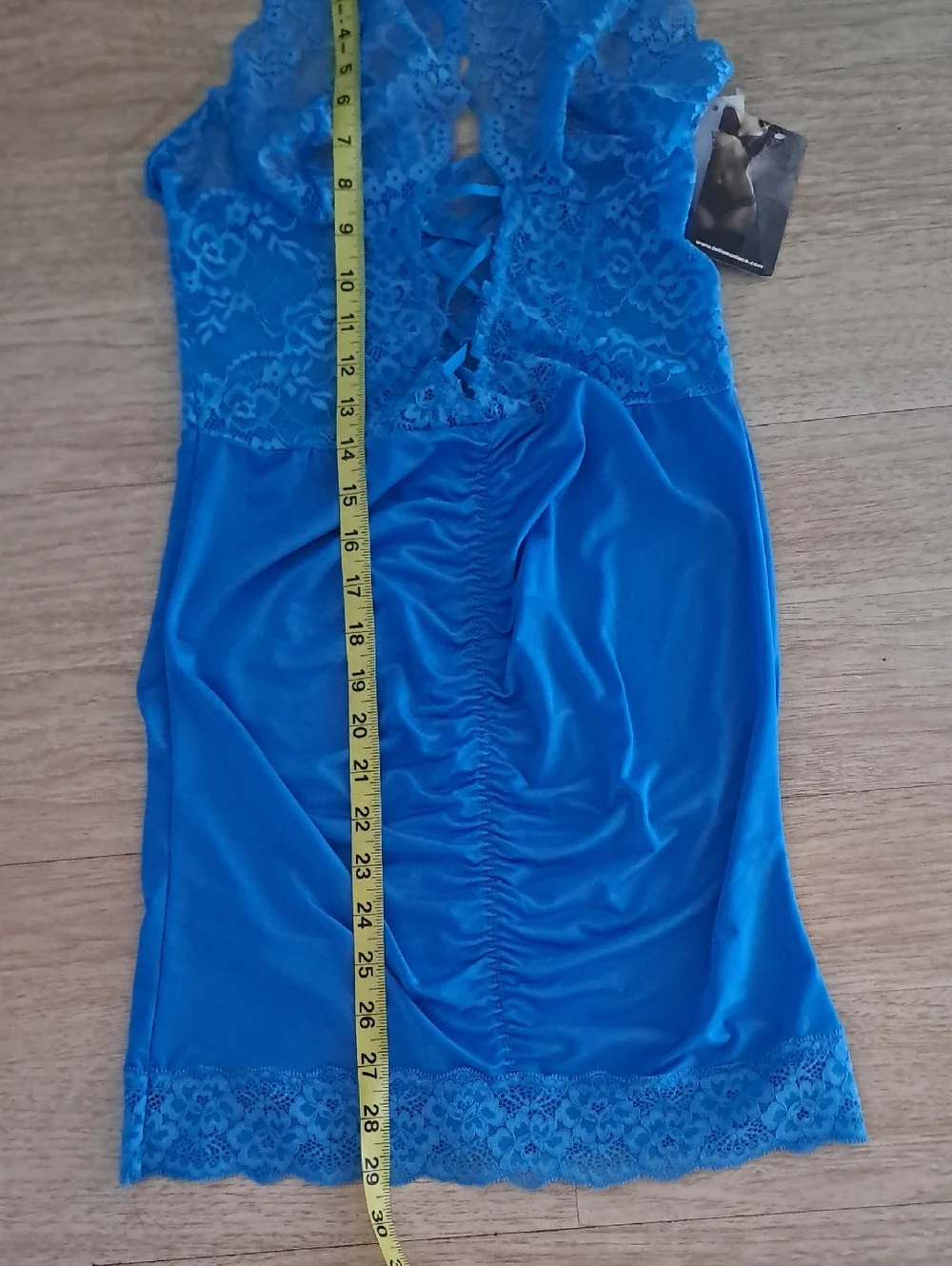 Coquette Lace Halter Chemise Mini Dress in Teal Blue